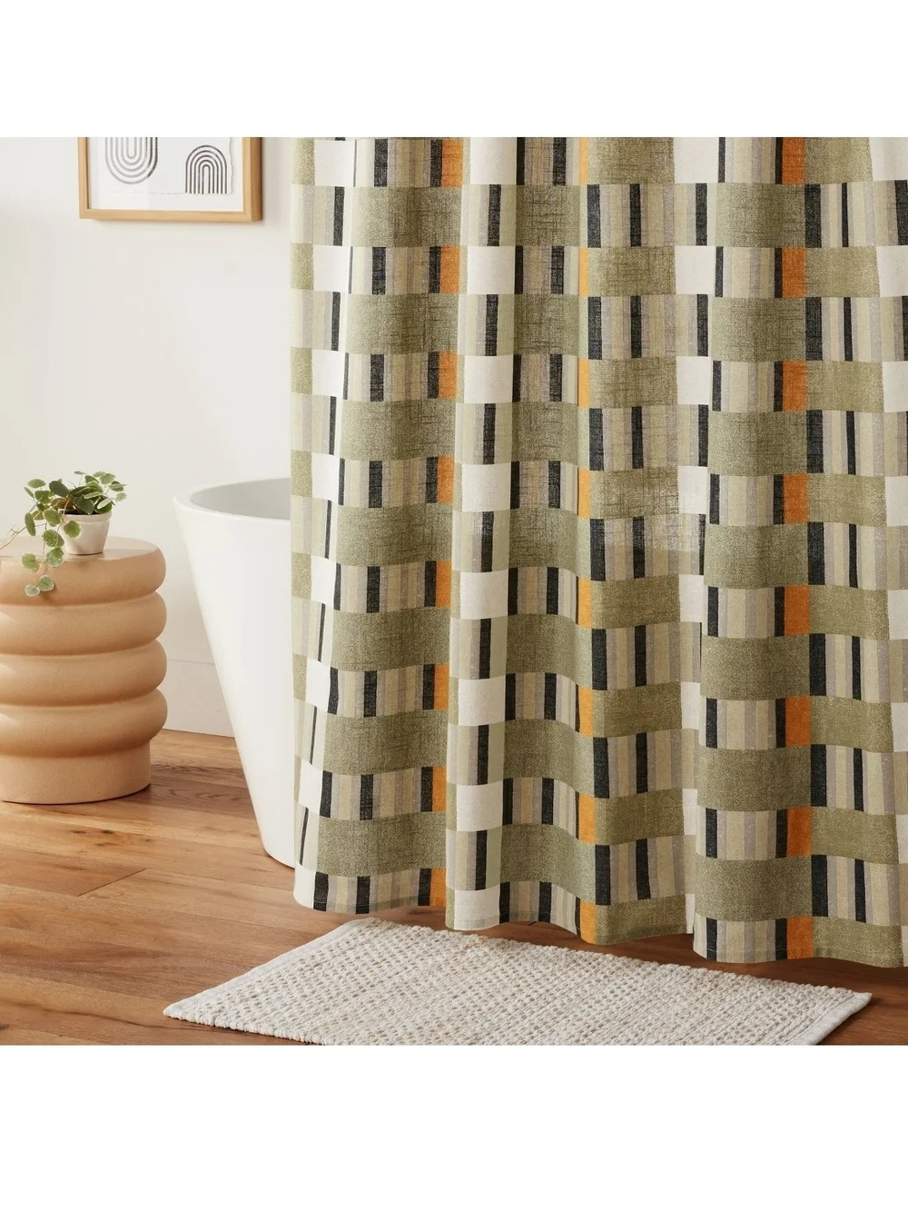 Broken Stripe Green Yellow Geometric Shower Curtain - Threshold